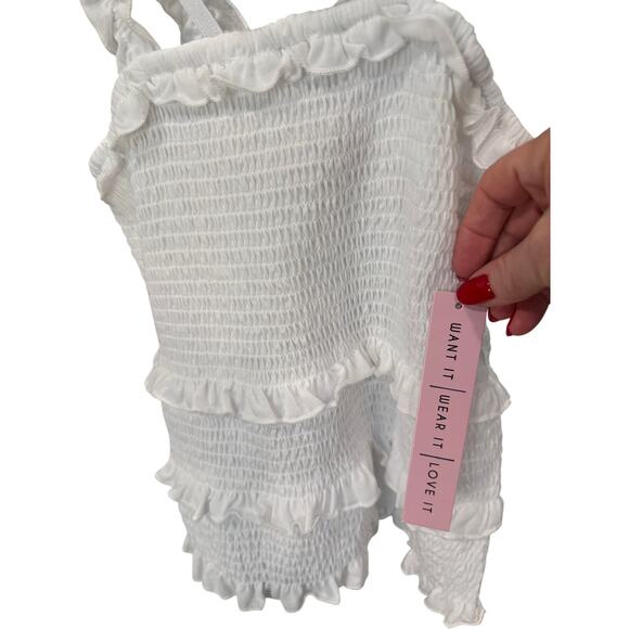 Crave Fame White Tank Top Ruffle Straps Smocked Bodice XS NWT - Picture 5 of 11